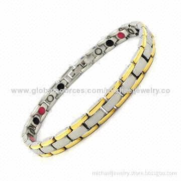 Magnetic Stainless Steel Bracelets with Bio-healthy Elements and Interval of Plating Gold